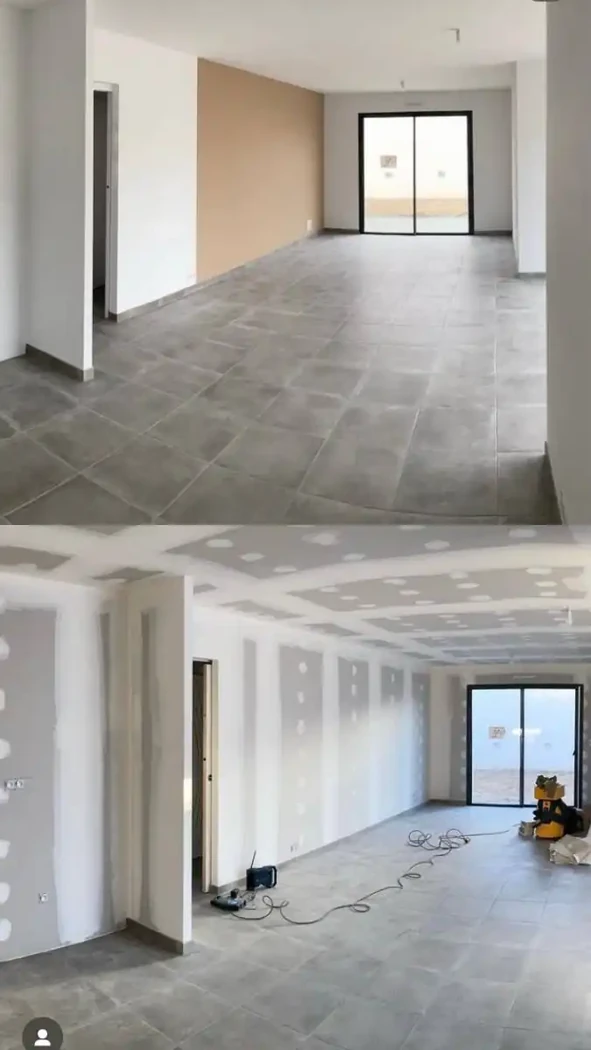 Avant/après peinture à l’airless d’une maison neuve